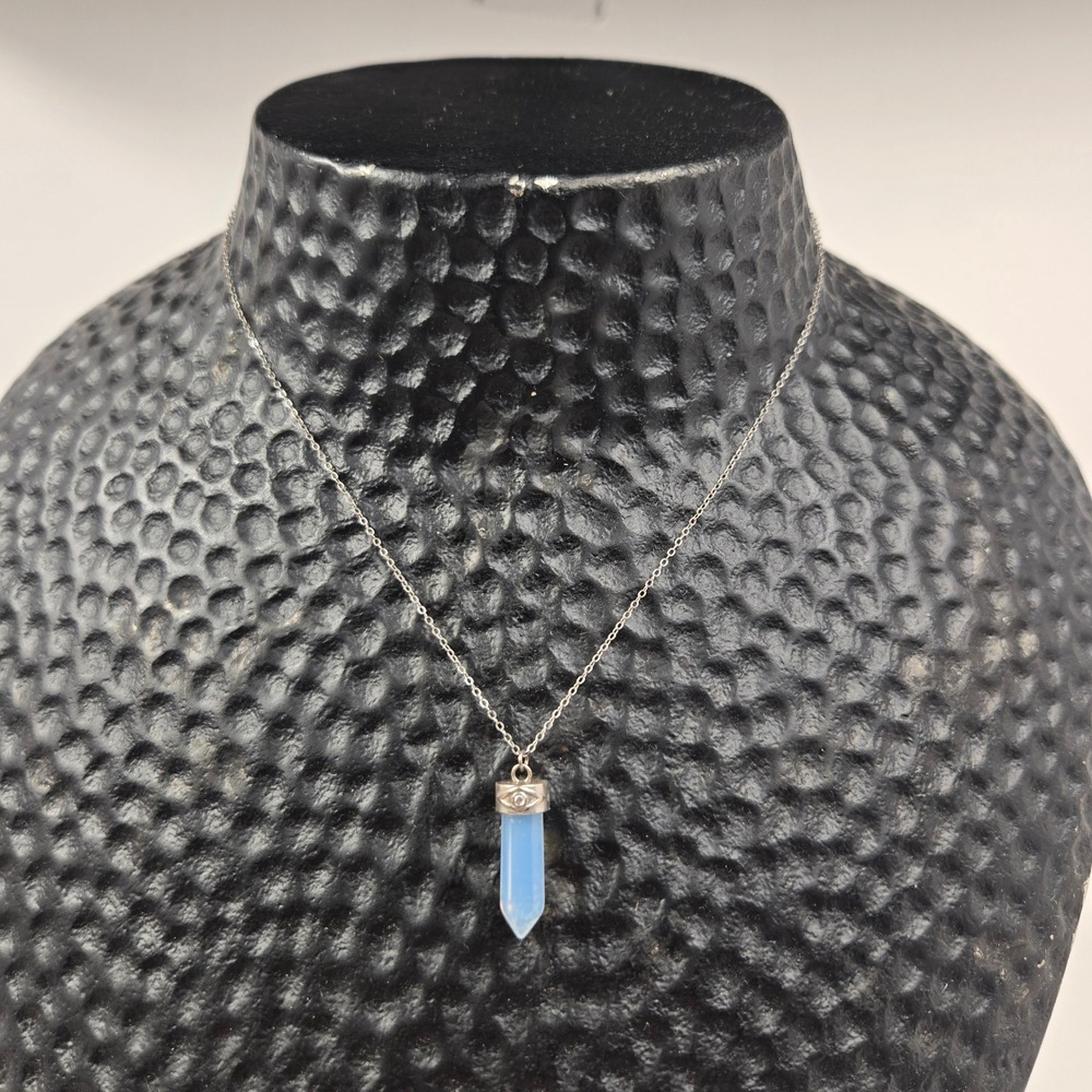 Sterling Silver 925 Opalite Crystal Point Evil Eye Pendant Necklace 18in